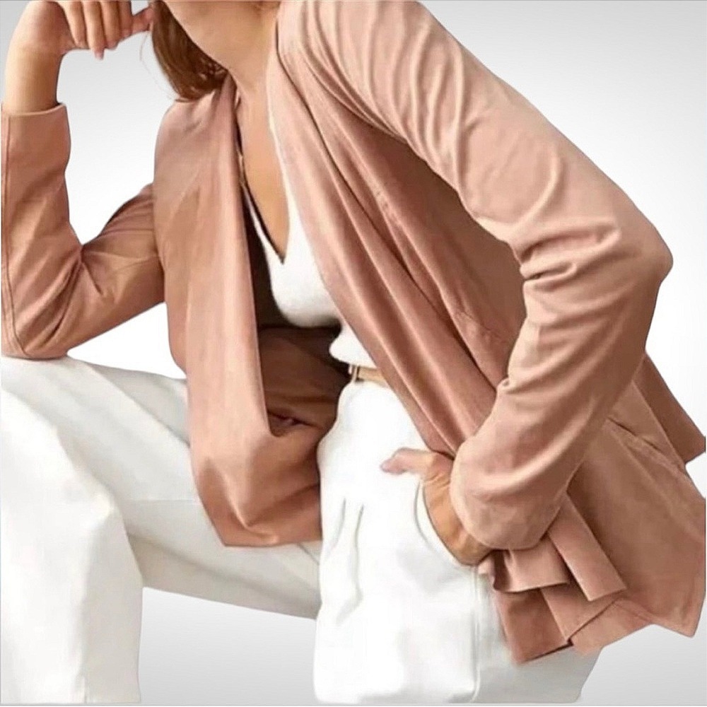 Hutch Women's Pink Suede Drape Front Waterfall Cardigan Jacket Size Small - Picture 7 of 15